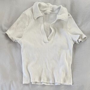 Women's White Collared Ribbed Cropped Top